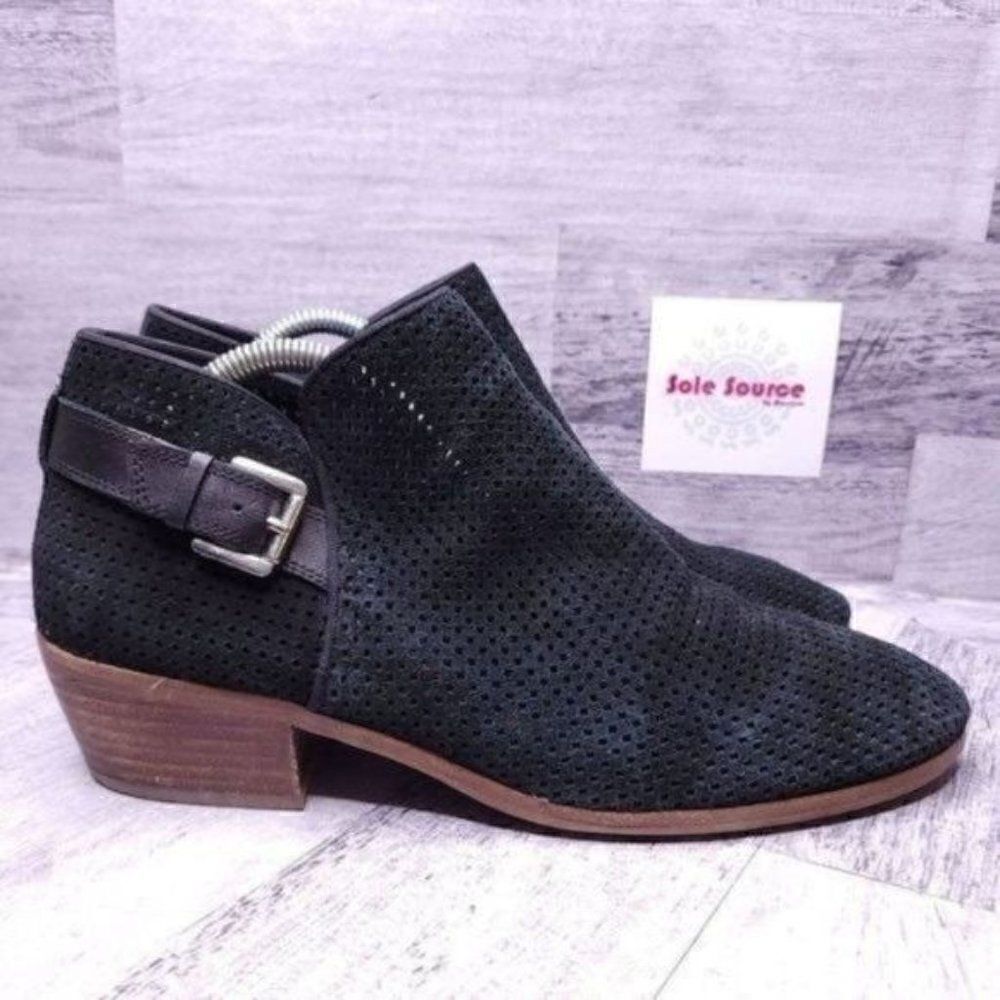 Sam Edelman Paula Perforated Suede Ankle Boot Black Women's sz 10